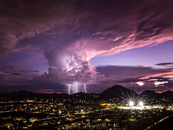 Monsoon over Tucson at night