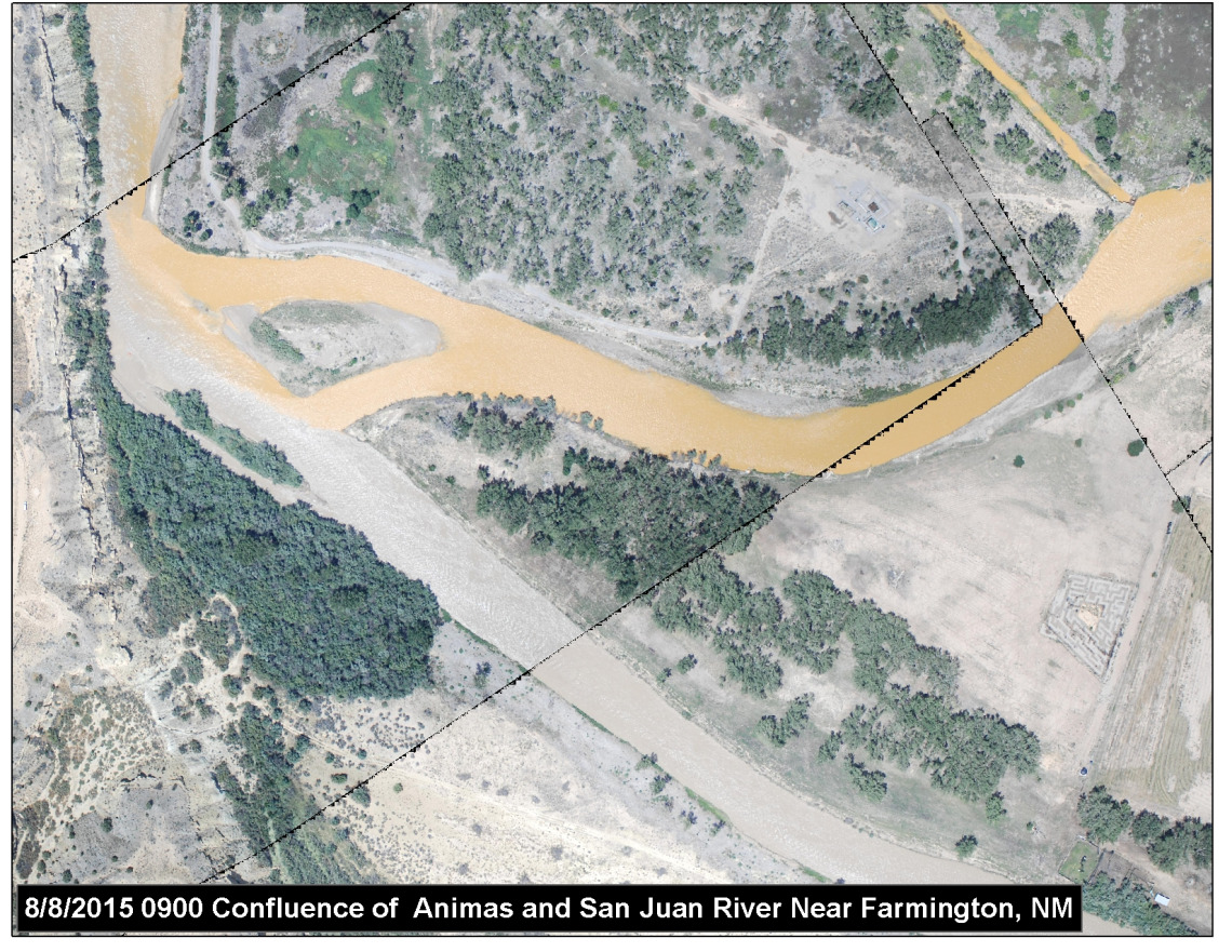 Aerial view of the confluence of Animas and San Juan River near Farmington, New Mexico.