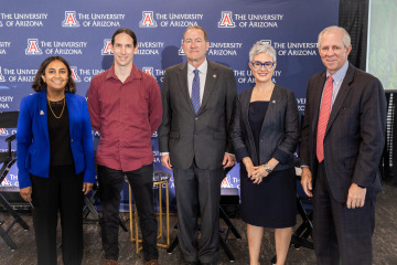 Picture taken at Washington, D.C. event featuring Sudha Ram, Steven Bethard, Marc Miller, Laura López-Hoffman, and University President Robert C. Robbins.