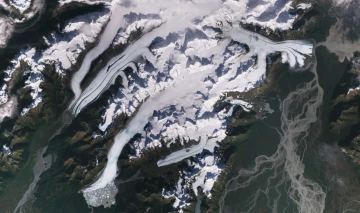 Glaciers in Alaska imaged by the European Space Agency's Copernicus Sentinel-2 satellite mission.